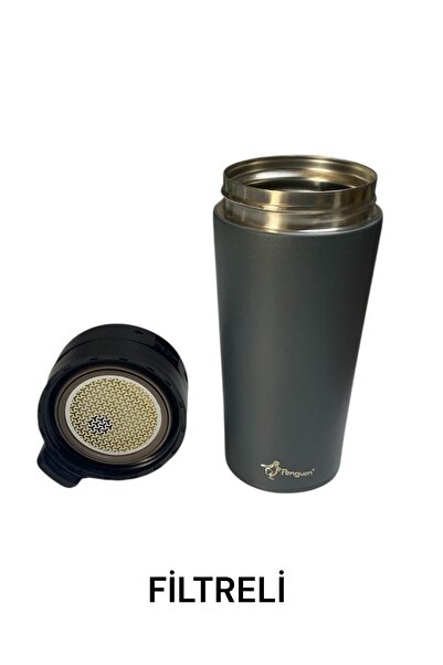 Penguen Herbal Tea Thermos with Filter Hot Cold Strainer Hand Thermos Vehicle School Work Travel Cup Thermos 380ml