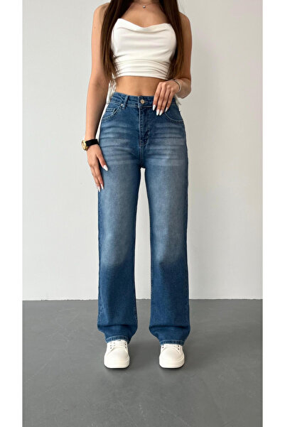 BİKELİFE Kadın Yüksek Bel Likralı Efektli Straight Fit Jean