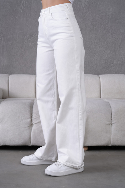 Dema Beyaz Yüksek Bel Denim Palazzo Pantolon- Bol Paça Şık Model