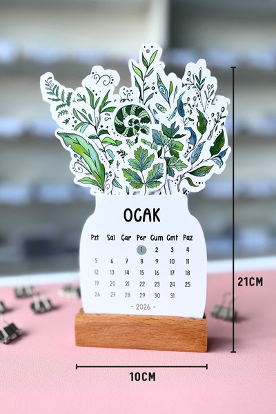 Eldesen Tasarım Yapraklı 2026 Yılı Aylık Masa Takvimi Orta Boy / Resmi Tatiller ve Hafta Sonları