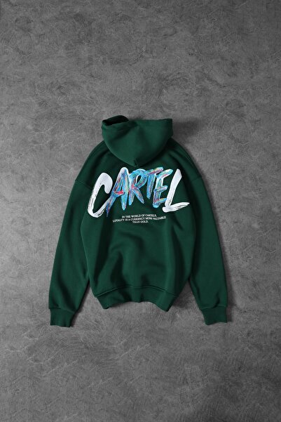 Slatra Erkek Haki Cartel Kabartma Baskılı Kapüşonlu Oversize Sweatshirt
