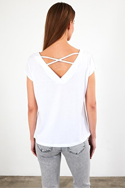 VENA Μπλουζάκι Almira με λαιμόκοψη V με λεπτομέρεια στην πλάτη (Modal) - Λευκό