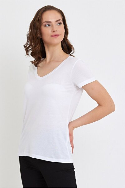 VENA Μπλουζάκι Boyfriend V Neck Regular Fit (Modal) - Λευκό
