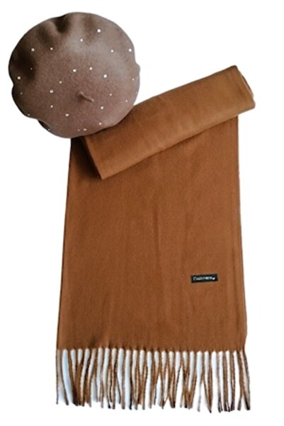 OEM Set eșarfă din cașmir maro cu beretă, 200 x 75 cm