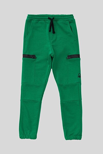 Benetton 4-14 Years Old Zipper Detail Boys Jogger Sweatpants Green