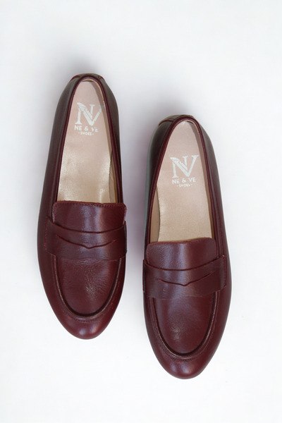 NE&VE SHOES حذاء نسائي جلد أحمر كلاريت