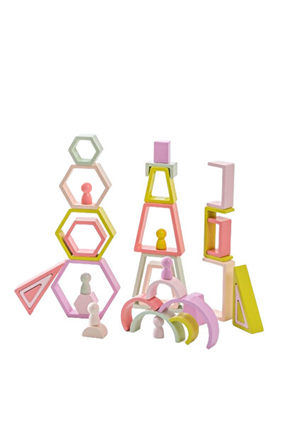 OEM Set of 35 pastel wooden blocks for preschoolers, early development game, 3+ years