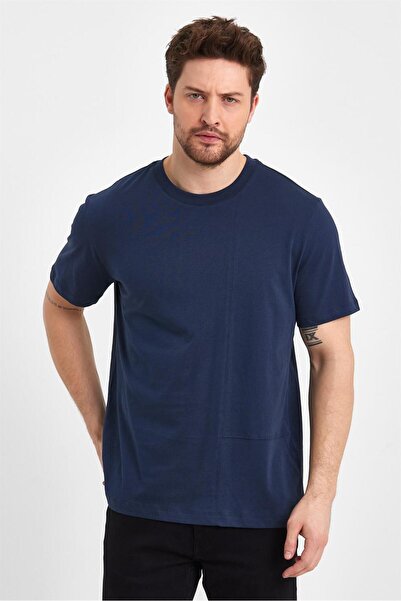 VENA Μπλουζάκι Ryan με τύπωμα Crew Neck - Navy Blue