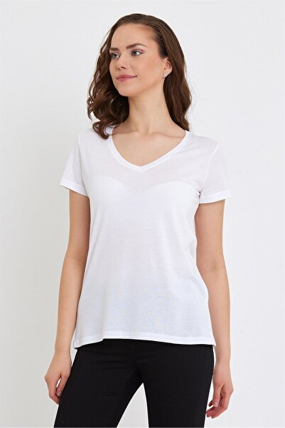 VENA Μπλουζάκι Boyfriend V Neck Regular Fit (Modal) - Λευκό