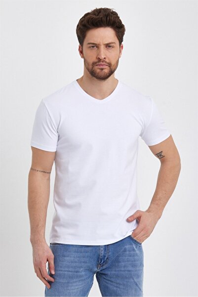 VENA Футболка з V-подібним вирізом Nick Slim Fit Basic - Біла