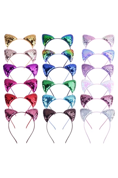 Yenigeldi Двустранна диадема с пайети и котешки уши, лъскава корона с котешки...