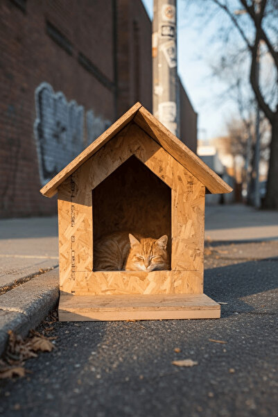 Reyo Kedi Evi Dış Ortam Uygun Ahşap Kedi Evi Osb 45x40x40 Cm CAT20 ( Demonte ...
