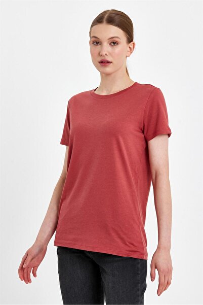 VENA Boyfriend Crew Neck Regular Fit T-Shirt (Modal) - Terracotta