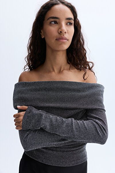 Mudo Kayik Yaka Fitted Long Sleeve Bluz