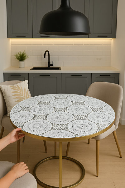 Rona Home Yuvarlak Orta Sehpa Masa Örtüsü – Hasır Lüks PVC Silinebilir, Çiçek...