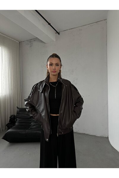 ZTO معطف نسائي من الجلد الصناعي بتصميم أنيق