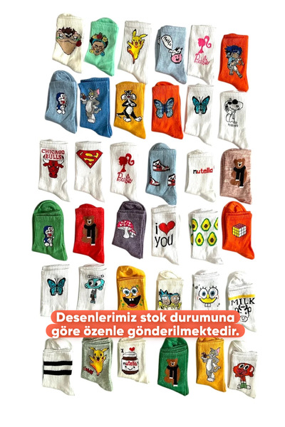 UZN SOCKS 30 ÇİFT KARAKTER DESENLİ UNISEX KOLEJ ÇORAP