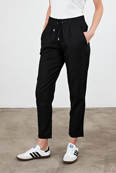 VENA Women's Alian Black Elastic Waist Lyocell Beach Pants