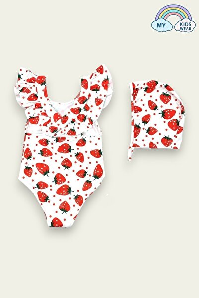 My Kids Wear Sırttan Çapraz Fırfır Detaylı Boneli Kız Çocuk Mayo