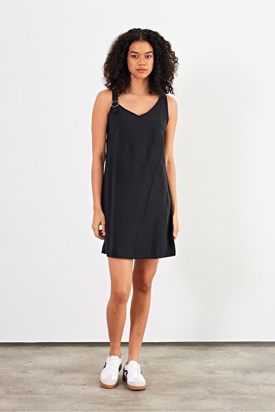 VENA Angelica Soft Textured Regular Fit Dress Cupro - Black