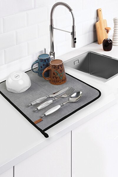 HAMUR Microfiber Bulasik Kurutma Mati Kurulama Bezi Kurutma Örtüsü Tezgah Üstü Gri