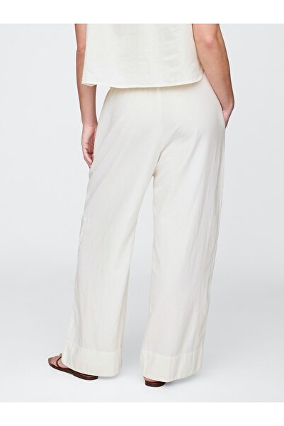 GAP Kadın Beyaz Keten Karışımlı Easy Wide Leg Pantolon