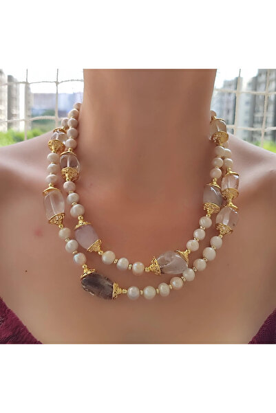 elinasaccessories İnci ve kuvars taslı tasarım kolye el yapımı dogaltas kolye tasarım kolye
