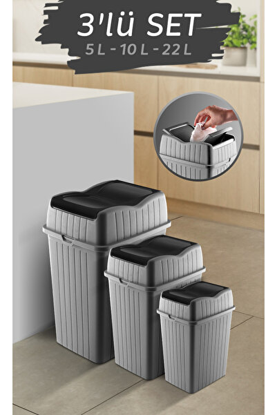 MYBOX 3-Pack Double Lid Slim Trash Can - Decorative Home Office Bathroom & Kitchen Organizer Waste Bin 5-10-22L