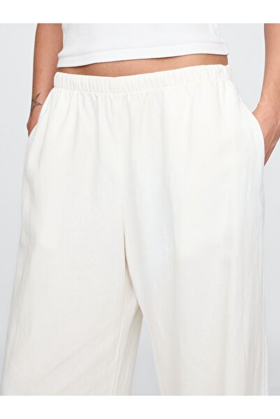 GAP Kadın Beyaz Keten Karışımlı Easy Wide Leg Pantolon