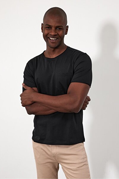 VENA Μπλουζάκι Simon με λαιμόκοψη και λεπτομέρεια τσέπης - Μαύρο