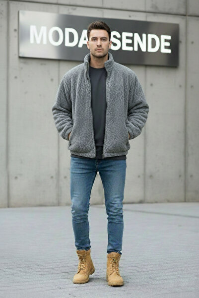 İnsane Minds Men's Plush Jacket Thick Oversize Zipped