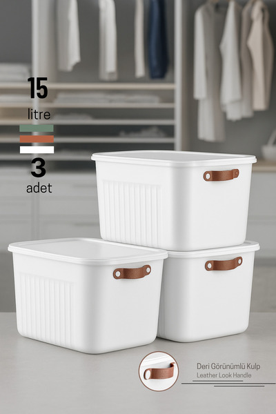 hemlife صندوق تخزين مزخرف 3 قطع منظم للمطبخ والحمام صندوق كبير الحجم بغطاء