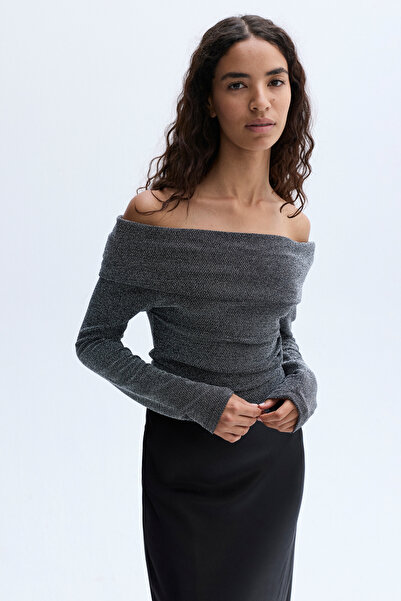 Mudo Kayik Yaka Fitted Long Sleeve Bluz