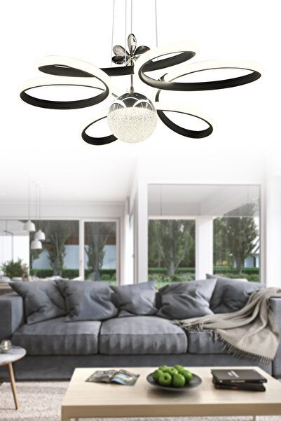 İstanbul Avize İstanbul Avize Papatya Siyah 3 Renk Ledli Kumandalı Modern Led Avize