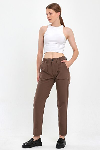 VENA Norah Elastic Waist Gabardine Smart Παντελόνι - Mink