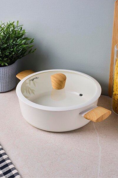 Perotti Danish Cook Beige Induction Base Carnıyarık Pot 24 cm