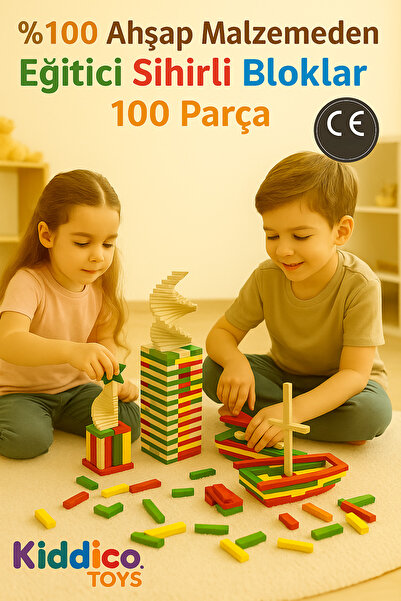 PlayWoods Eğitici Sihirli Bloklar 100 Parça