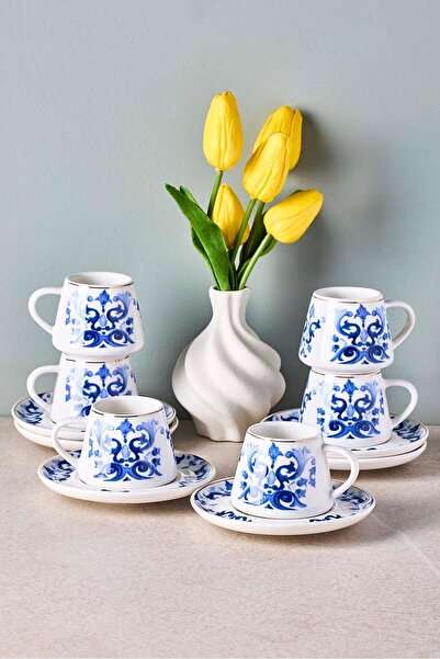 Perotti Blue Ege 6 Person Porcelain Coffee Cup Set