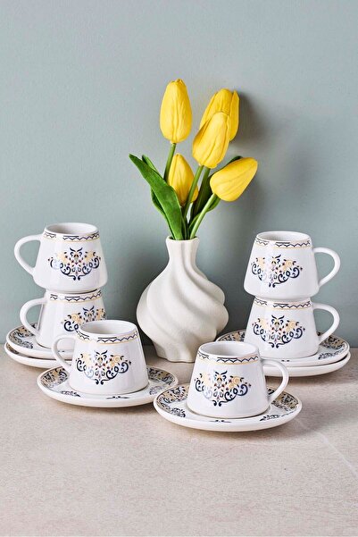 Perotti Mavi Ege 6 Kişilik Porselen Kahve Fincanı Takımı