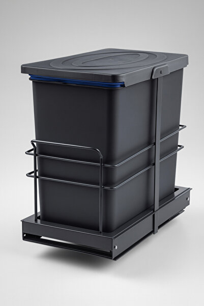 almital mobilya aksesuarları furniture accessories Cassone Garbage Bin with Telescopic Rail Inside the Cabinet Anthracite 24 Liters, Minimum Lid Width 40 cm