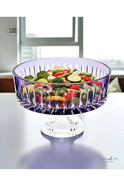 Akden Kristal Crystal Cutting Decor Handworked Colorful Glass Bowl