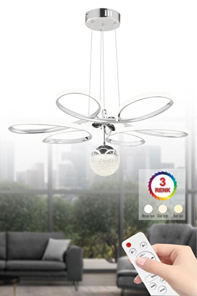 İstanbul Avize İstanbul Avize Papatya Gümüş 3 Renk Ledli Kumandalı Modern Led Avize
