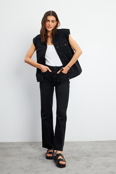 VENA Дънки с широк крак и колан Wanda - черни