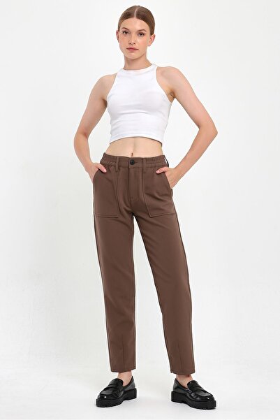 VENA Norah Elastic Waist Gabardine Smart Παντελόνι - Mink