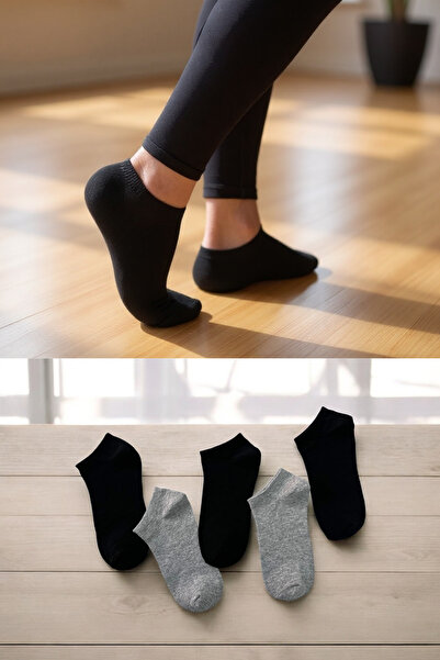 KAYSSOCK Дамски мъжки комплект от 5 чифта памучни чорапи в черно и сиво, диша...