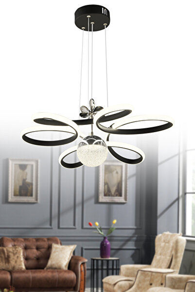 İstanbul Avize İstanbul Avize Papatya Siyah 3 Renk Ledli Kumandalı Modern Led Avize