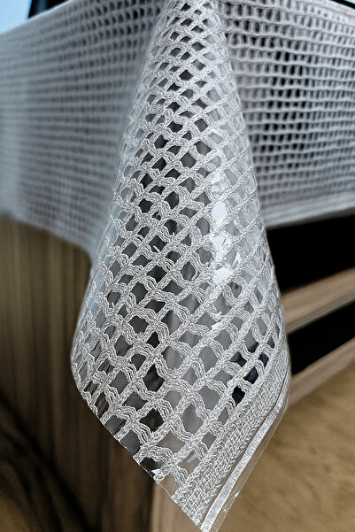 Rona Home مفرش طاولة مقاوم للماء قابل للمسح ومطلي بطبقة شفافة من مادة PVC بنمط القش - رمادي فضي