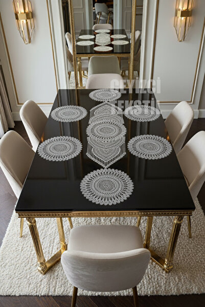 Çt Çeyizci Tekstil 1 Runner 6 Supla American Food Serving Set - Table Cloth Set