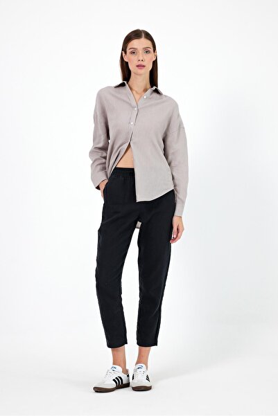 VENA Παντελόνι παραλίας από λινό με ελαστική μέση Alian-Μαύρο