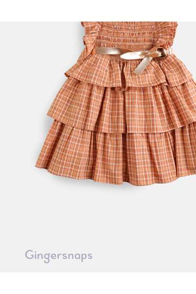 Gingersnaps Girls' Tiered Checkered Dress with Waist Belt